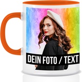 Fototasse selbst gestalten, Keramik - Personalisierte Tasse mit Foto und Text personalisiert mit eigenem Foto Motivtasse Geschenktasse Firmentasse, Orange