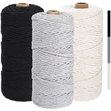 Makramee Garn 3mm x 100m, Makramee Garn Set, Natürliches Makramee, Baumwollgarn Macrame Cord, Baumwollkordel Natur 3mm, Baumwollgarn 3mm für Zelt, Garten, DIY Handwerk Schmuckherstellung