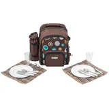 anndora Picknickrucksack mit Kühlfach braun retro + Zubehör 15 teilig - 2 Personen