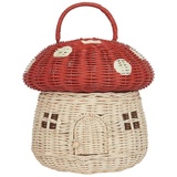 FREDY Handgefertigter Rattan-Aufbewahrungskorb in Pilzform – Niedliche Handgefertigte Geschenkdekoration, Kunstwerk Aus Rattan, Rot, Einfach zu Verwenden, 24 X 28 cm