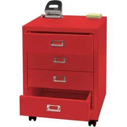 Rollcontainer MCW-L49, Schubladenschrank Stahlschrank Aktenschrank, Metall 55x40x41cm 4 Schubladen ~ rot