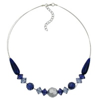 unbespielt Gallay Perlenkette Drahtkette Wabenperle silber-matt rauchblau Kunststoffperlen 45cm (1-tlg) blau