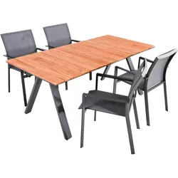5-tlg. Teak Tischgruppe DAVINA Set Garten Sitzgruppe Outdoor Grau Holz Möbel