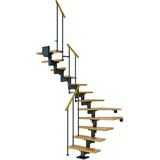 DOLLE Mittelholmtreppe Cork Eiche, lackiert 1/2 gewendelt 79 cm breit für GH 259 – 315 cm UK Metall Anthrazit mit Geländer