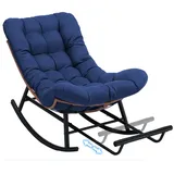 COMHOMA Schaukelstuhl XXL Outdoor, Schaukelsessel mit Sitzpolster für In- & Outdoor, breite Schaukelliege mit extra dickem Sitzkissen blau