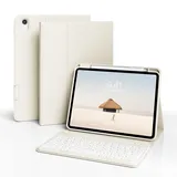 ZKTUYU Hülle mit Tastatur für iPad 11 Generation A16/10 Generation (11/10.9 Zoll, 2025/2022), 7-farbige Beleuchtung Magnetische Tastatur für iPad 11./10. Gen Hülle mit Stifthalter, Cremeweiß
