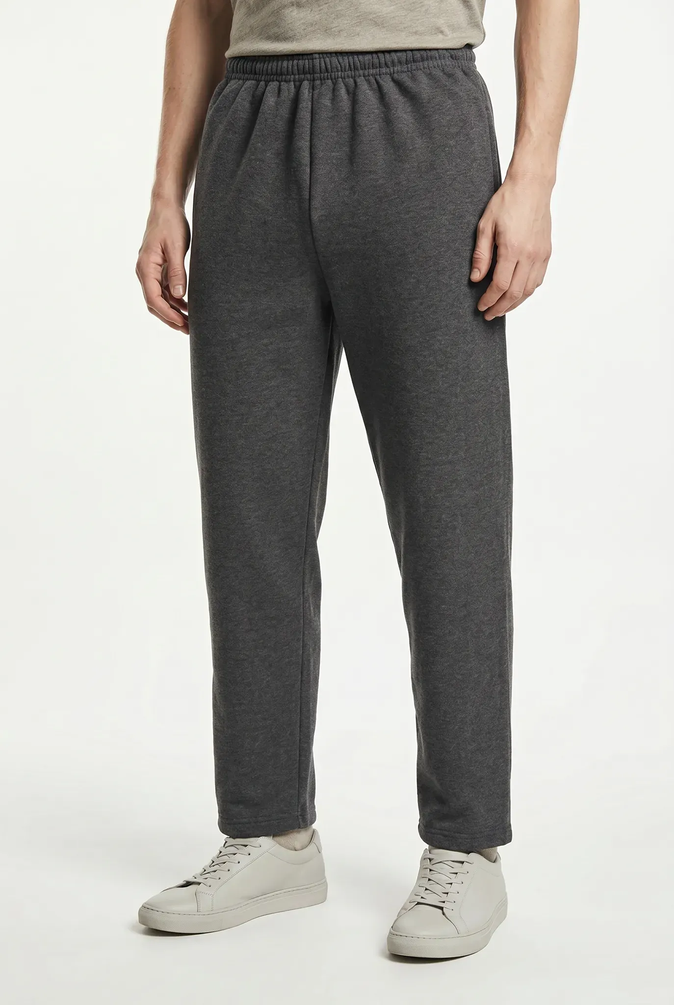 Sweathose FRUIT OF THE LOOM, Herren, Gr. S (44/46), N-Gr, grau (anthrazit, meliert), angeraute Sweatware, Obermaterial: 60% Baumwolle, 40% Polyester, bequem lang, Hosen Sweathose, Open Leg Jogginghose