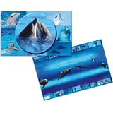 Herma 19087 Schreibtischunterlagen Tiere Delfin, 3 Stück, abwischbare Kinder Schreibunterlagen aus Karton, 55 x 35 cm, beidseitiges Motiv Tischunterlagen Set für Mädchen & Jungen