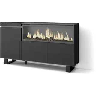 SKRAUT HOME Sideboard, Schrank, Küche, Sideboard, Dielenschrank, 160, 3 Türen, XXL-Elektrokamin, Industriedesign, Modern, Schwarz - 424_8