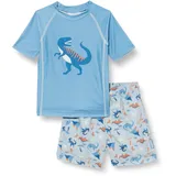 Playshoes Unisex Kinder UV-Schutz Bade-Set zweiteilig Schwimmshirt Badeshorts Badebekleidung, Dino blau, 86/92