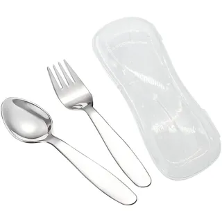 VANRA 2 Stück Kinder Gabel Löffel Set mit Reiseetui für Lunch Box, 18/8 Edelstahl Kinderbesteck Besteck Set Kinder Utensil Set für die Schule, 15cm (Gabel Löffel)