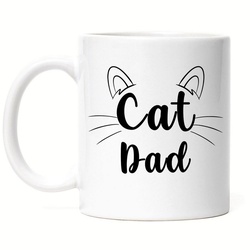 Hey!Print Tasse Cat Dad Tasse Katzen-Papa Geschenk Katzenliebhaber Katzenbesitzer Katzen Kätzchen Kaffeetasse, Keramik weiß