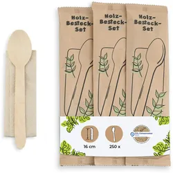 BIOZOYG 500 Stück Einweg-Besteck-Set Partybesteck Biobesteck kompostierbar, Holzbesteck Holzlöffel bestehend aus Einweglöffel und Recycling-Serviette