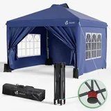 VOUNOT Faltpavillon 3 x 3 m inkl. 4 Seitenteile Blau/Grau