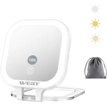 WEILY Taschenspiegel 10X/1X Vergrößerung Doppelseitiger Reisespiegel, mit 3 Farblichtern, Touch Steuerung, Wiederaufladbarer Tragbarer Spiegel für Schlafzimmer und Badezimmer