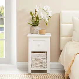 CARO-Möbel Nachttisch weiß Holzwerkstoff, getrocknete Naturmaterialien, Vintage, 28x46x31 cm, Schlafzimmer, Nachttische