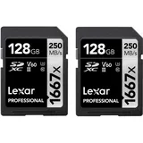 Lexar Professional 1667x SD Karte 128GB 2er-Pack, Speicherkarte SDXC UHS-II, Bis zu 250 MB/s Lesen, Class 10, U3, V60, SD für Professionelle Fotografen, Videofilmer, Enthusiasten (LSD1667128G-B2NAA)