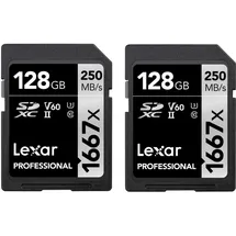 Lexar Professional 1667x SD Karte 128GB 2er-Pack, Speicherkarte SDXC UHS-II, Bis zu 250 MB/s Lesen, Class 10, U3, V60, SD für Professionelle Fotografen, Videofilmer, Enthusiasten (LSD1667128G-B2NAA)