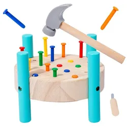 yozhiqu Lernspielzeug Runder Nageltisch, pädagogisches Spielzeug, Holzhammerspielzeug (1-St), Hammerspielzeug, um die Hand-Auge-Koordination des Babys zu trainieren