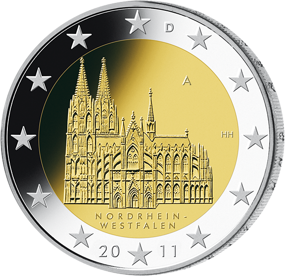 2 Euro Gedenkmünze "Nordrhein-Westfalen – Kölner Dom" 2011 in bester Prägequalität prägefrisch - einzeln
