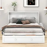 okwish Schrankbett 140x200cm mit Lattenrost, Einzelbett mit Schublade und 2 Ablagen, Gästebett Klappbett Wandbett Funktionsbett Jugendbett, Weiß - Weiß