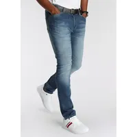 delmao Stretch-Jeans »"Reed"«, gerader Beinschnitt, Used-Look-Waschung, niedrige Leibhöhe DELMAO blue used 30