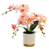 Künstliche Topf-Orchidee, Phalaenopsis-Seidenblumen, Orchideen-Arrangements mit goldfarbenem Boden, Rosa