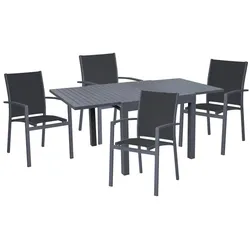 5tlg. Alu Tischgruppe Set Garten Sitzgruppe Tisch Stuhl Stühle Sessel Holz Optik