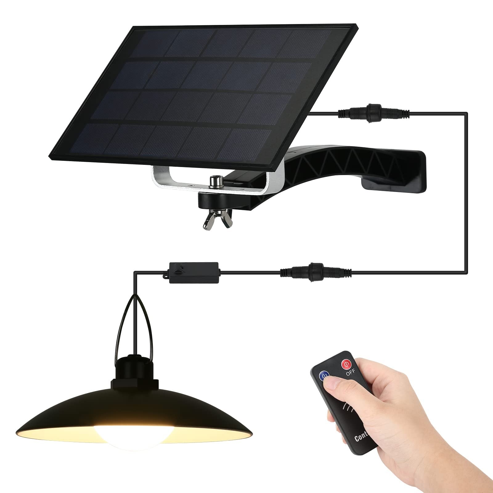 ENCOFT Solarleuchte für Außen LED Solarlampe mit Fernbedienung IP65 Wasserdichte Solar Hängelampen 2W Solar Pendelleuchte für Garten Bauernhaus Camping mit 3M Kabel (1 Licht,Warmweiß)
