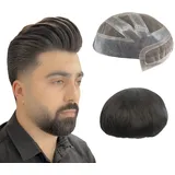 NLW Echthaar toupet männer Schweizer Spitze kombiniert PU haarsystem mann 100% echtes europäisches Haar haarteil für männer (#1B 10 * 8)