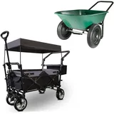 Bollerwagen mit Dach klappbar Transportwagen Gartenwagen faltbar Stahl ME70 schwarz + Garten Schubkarre Divit GS3 Doppelrad Schubkarre