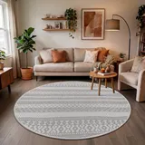 Paco Home Outdoor Teppich, Wetterfest, UV-beständig & Pflegeleicht, Flachgewebe Modern Boho-Style. Ideal für Terrasse Balkon Wohnzimmer & Küche, Grösse:160 cm Rund, Farbe:Grau 4