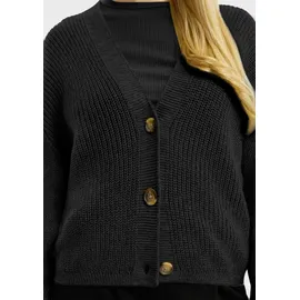 QS Melierte Strickjacke aus Baumwollmix Schwarz XXL