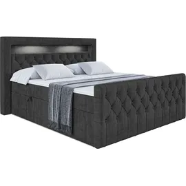 altdecor Boxspringbett mit Matratze (20 cm hoch) und Topper, (4 cm hoch), Polsterbett mit Bettkasten, - Aurora - 180x200... - Schwarz