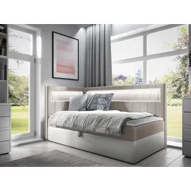 Mirjan24 Boxspringbett Gold Junior 3 80x200, Einzelbett mit Bonellfederkern, Härtegrad - H3 (Farbe: Soft 017 + Fresh 01, Seite zum Öffnen des Bet... - Beige