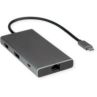VALUE USB Typ C Dockingstation, HDMI+DP 4K60, 3x US3.2Gen1 (1x C + 2x A), 1x PD, 1x RJ45
