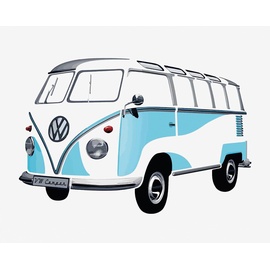 BRISA VW Collection - Volkswagen Selbstklebendes Wand-Tattoo-Aufkleber-Dekoration-Poster mit T1 Bulli Bus Samba Design(Silhouette/Blau)