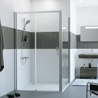 Hüppe Classics 2 EasyEntry 4-Eck Gleittür 1-teilig mit festem Segment, Breite:170cm, Höhe:200cm, Linksbefestigung, C25314, Duschkabine: Profilfarbe silber hochglanz Glas ESG klar mit ANTI-PLAQUE