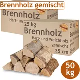 Flameup - Brennholz Gemischt Kaminholz 50 kg Buche Eiche Birke Kiefer Fichte Holz Für Ofen und Kamin Kaminofen Feuerschale Grill Feuerholz 25 cm Wood