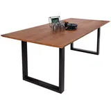 sam möbel gmbh Esstisch 220x100cm Akazie massiv nussbaumfarben schweizer Kante U-Gestell ATLANTA - Braun,