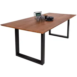 sam möbel gmbh Esstisch 220x100cm Akazie massiv nussbaumfarben schweizer Kante U-Gestell ATLANTA - Braun,