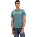 TOM TAILOR Herren Basic T-Shirt mit Print aus Baumwolle, deep bluish green, XXL