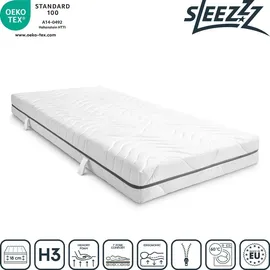 sleezzz 7 Zonen Viskoelastik-Matratze Sleezzz Smart 90 x 200 cm, Höhe 18 cm, Härtegrad H3 mit Air Memoryschaum + CloudComfort Basic Gel-Flocken Kissen 40...