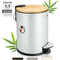 Exitoso Mülleimer 3 l Rund Edelstahl Bambus, Weiß