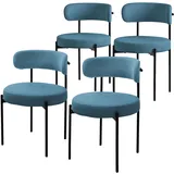 ML-Design Esszimmerstühle 4er Set, Küchenstuhl aus Teddystoff Blau, Wohnzimmerstuhl mit Rückenlehne, Polsterstühle mit schwarzen Metallbeinen, Loungesessel ergonomisch, Stühle für Esszimmer/Wohnzimmer