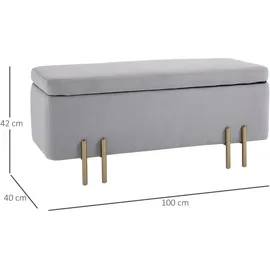 Homcom Sitzbank mit Stauraum Stoff, Metall, Gummiholz Hellgrau, Kunststoff, 40x42x100 cm,