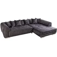 Riess Ambiente Modernes XXL Ecksofa DECADENCIA - 320cm - dunkelgrau Samt - Bigsofa inkl. Kissen