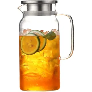 Teekanne Glas Teebereiter, Glaskaraffe 1.2 Liter / 1,8 Liter (Volle Kapazität) Glaskrug aus Borosilikatglas Wasserkrug mit Edelstahl Deckel Karaffe Glaskanne