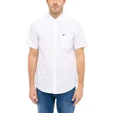 Mustang Kurzarmhemd "Style Gilroy", Herren, Gr. L, N-Gr, weiß (general weiß), Obermaterial: 100% Baumwolle, bestickt, unifarben, regular fit hüftbedeckend, Rundhals, Hemden, mit Brusttasche und Logo-Stickerei