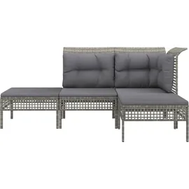 vidaXL 4-tlg. Garten-Lounge-Set mit Kissen Grau Poly Rattan